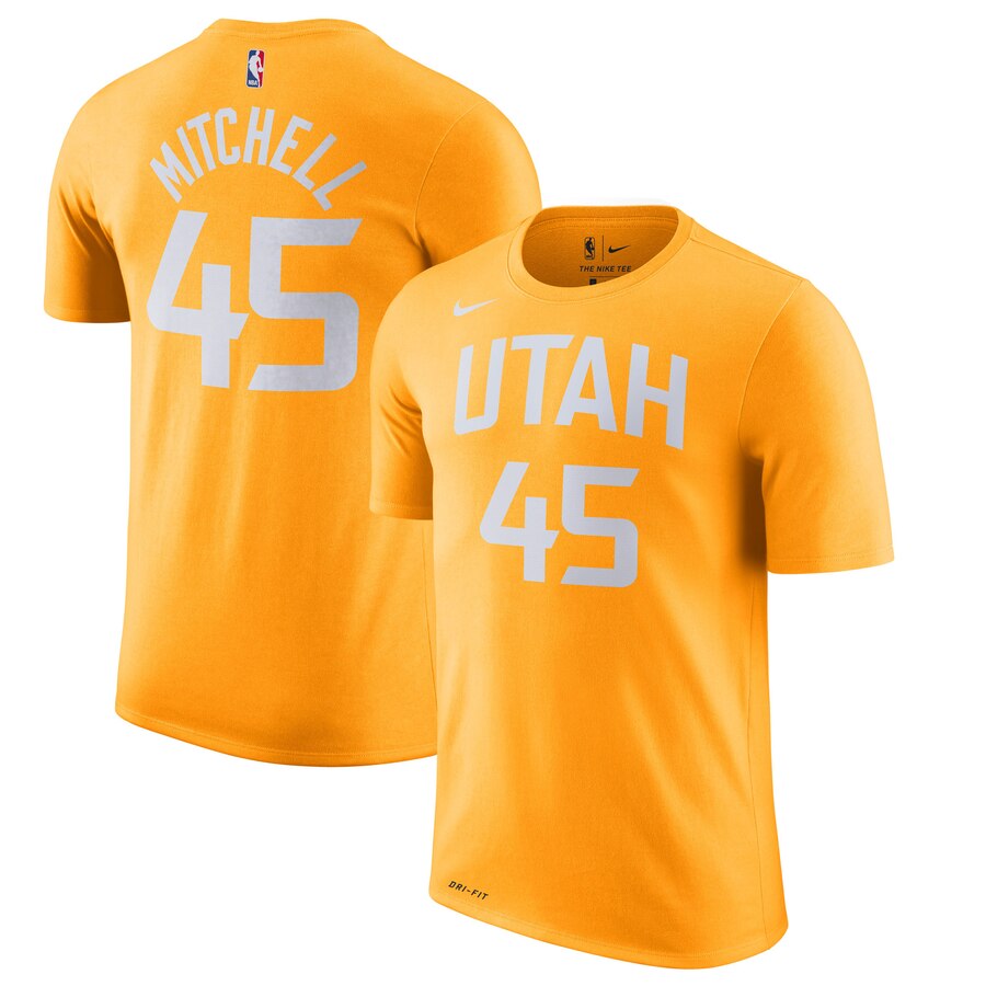 Men 2020 NBA Nike Donovan Mitchell Utah Jazz Gold 201920 City Edition Name Number TShirt.